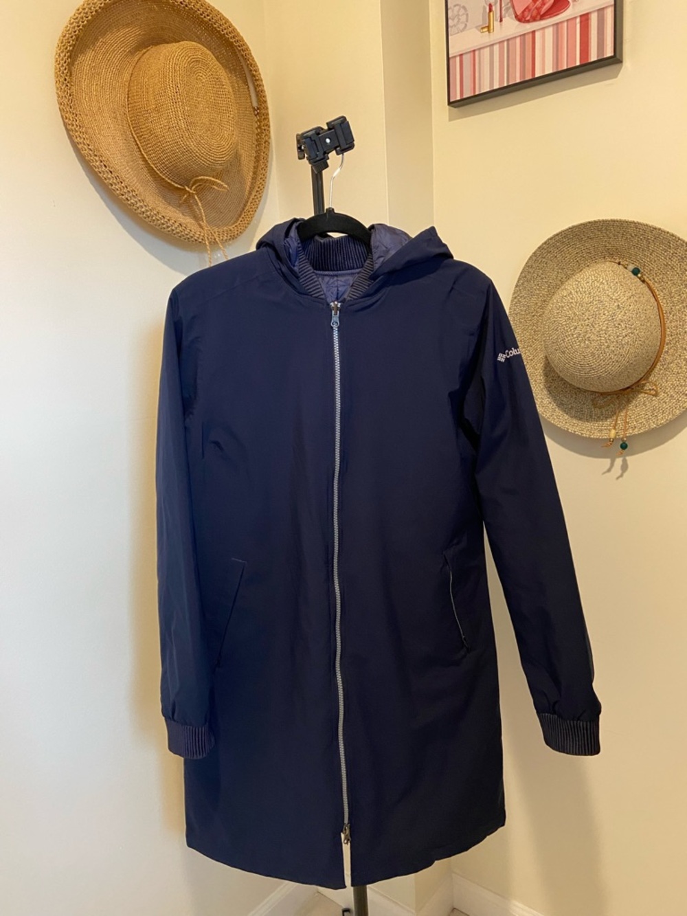 Columbia Women Coat  Navy Hooded Raincoat/ Light Puffer